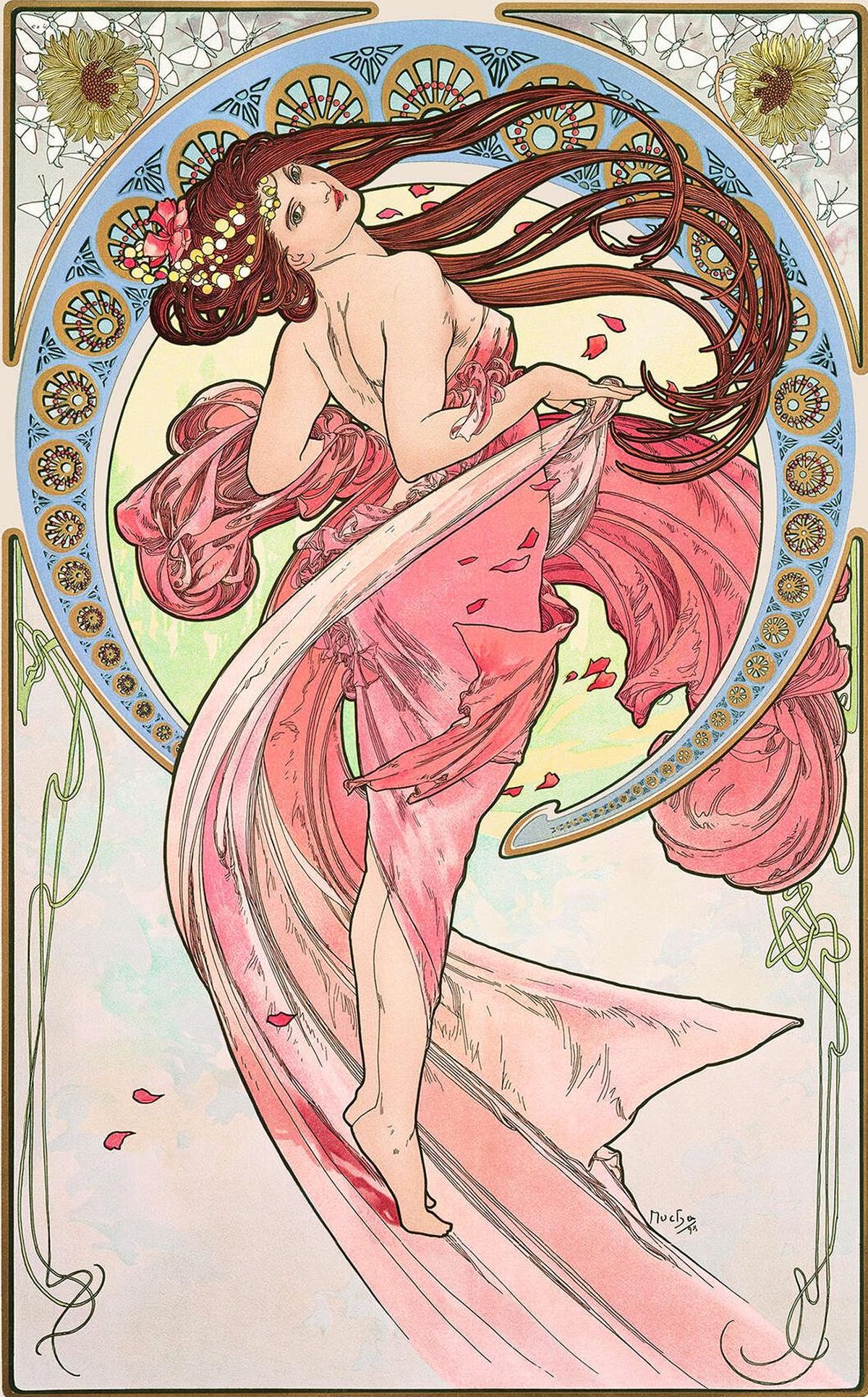 « La Danse » (1898), panneau décoratif d'Alphonse Mucha, illustrant la danse libre et la connexion au mouvement